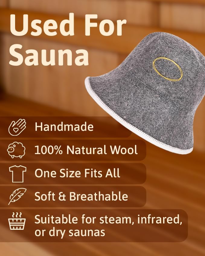 ASKOLD Sauna Hat for Women and Men - Natural Wool Sauna Bucket Cap to Protect Hair, Finnish Felt Banya Hat Sauna Accessories
