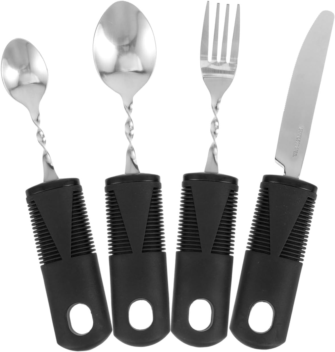 Adaptive Utensils Set 4-Piece Bendable Tableware with Non-Slip Textured Handles Lightweight Anti-Shake Fork Spoon Cutter for Elderly Disabled Adults Eating Assistance