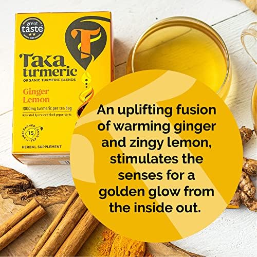 Taka Turmeric Tea, Organic Ginger Lemon (1 x Carton (15 tea bags))