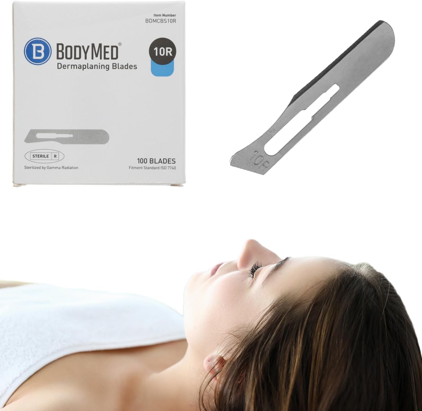 BodyMed Dermaplaning Blades #10R in Stainless Steel, 100 PCS - Disposable, Individually wrapped, Sterile Scalpel Blades for Estheticians, Facial Exfoliation, Hair Removal, Skin Care, Surgical &
