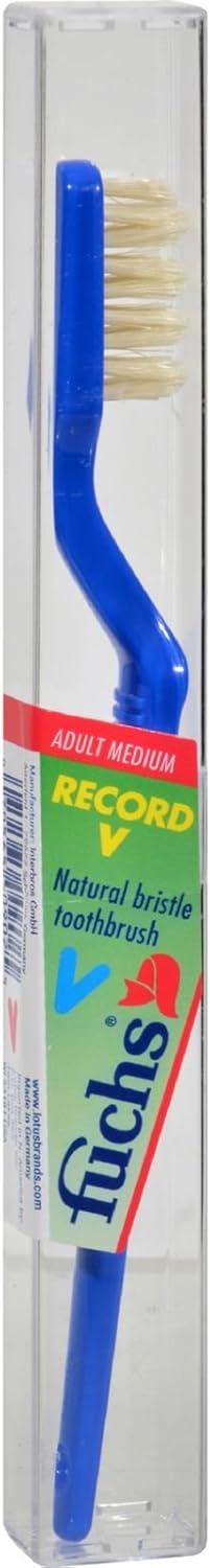 Fuchs Brushes Record V Natural Bristle Toothbrush, Adult, Medium