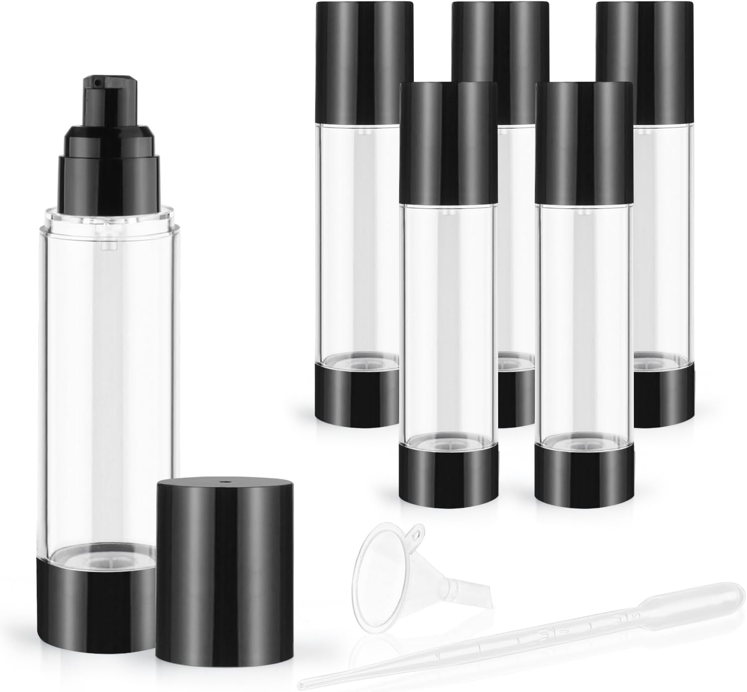 6 Pack 100ml/3.4oz Airless Pump Bottles Refillable Vacuum Pump Dispenser Plastic Cosmetic Container for Makeup Foundation Moisturizer Shampoo Toiletry