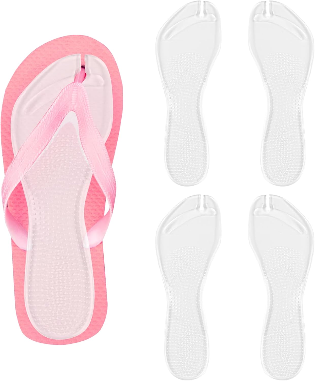 Framendino, 2 Pairs Flip Flop Insoles Gel Arch Cushion Adhesive Silicone Inserts Support Pads for Man Woman (S, Clear)