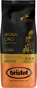 Bristot Moka Oro Ground Coffee – Italian Espresso – Medium Roast – Notes of Spices, Caramel & Sandalwood – For Moka, French Press, Pour Over – 8.8oz (250g)