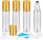 ZEJIA 10ml Roller Bottles for Essential Oils, 4 Pack Glass Roll on Bottles, Refillable Perfume Bottle, with Stainless Steel Roller Balls, 2 Droppers, 1 Opener, Labels (Clear)