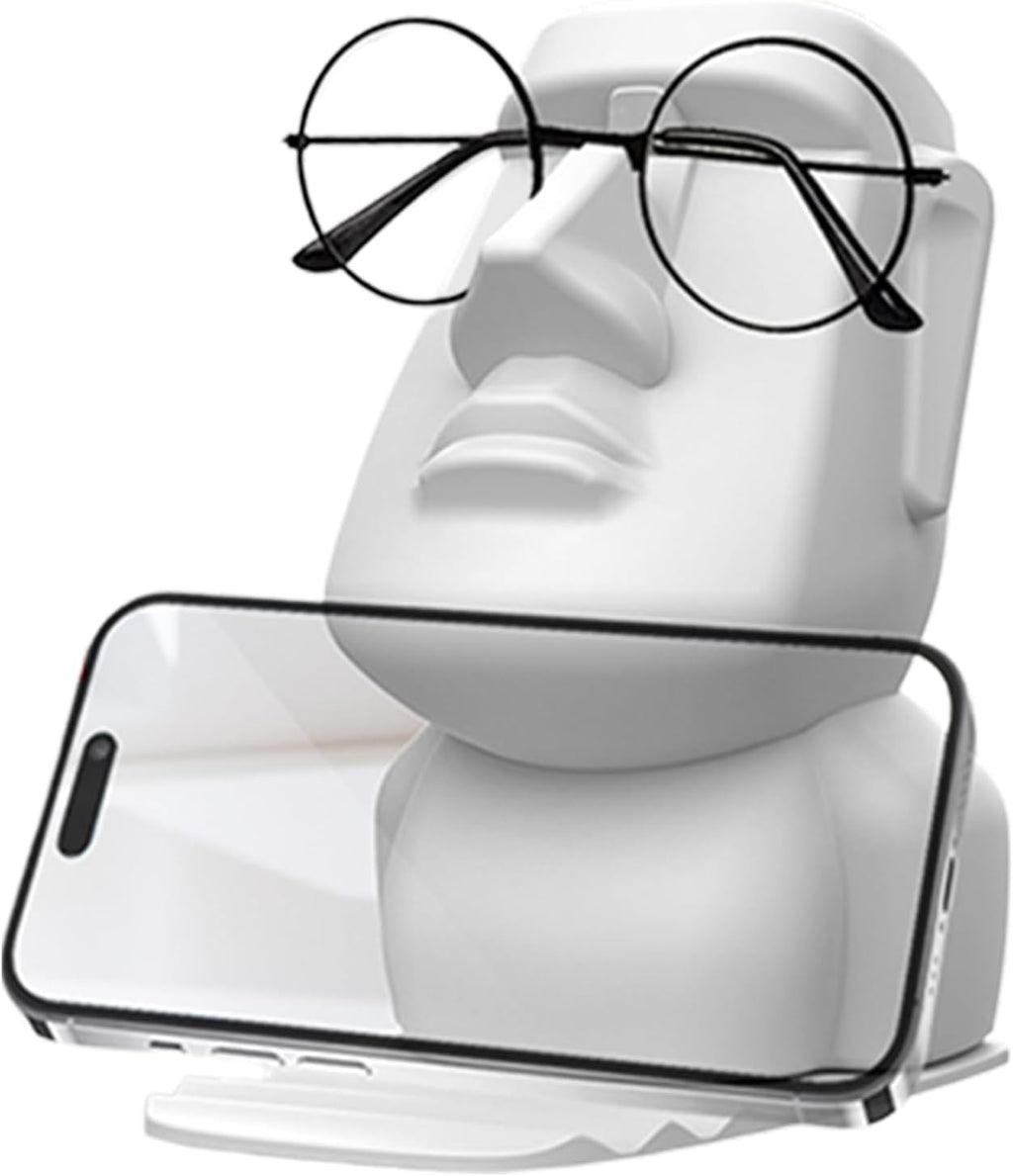 Easter Island Statue Glass Holder, Funny Stone Stand - Man Head Eyewear Quirky Home Decor | Novelty Display Eyeglass Statue, Holder Stand, Room Decoration for Nightstand Desktop Bookshelf