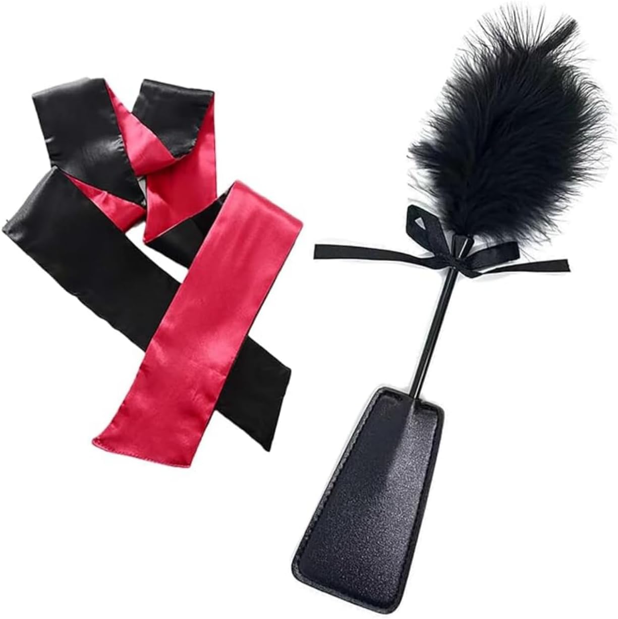 Feather Ticklers Teasers Adult and Satin Blindfold Eyemask Red for Couple Sleeping Cosplay Toys