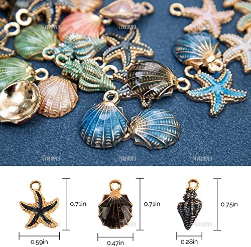 AUEAR, 60 Pack Ocean Starfish Conch Seashell Enamel Charms Pendants for DIY Jewelry Making (Ocean Style 1)