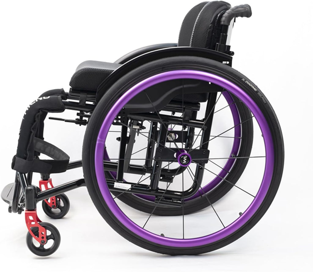 Sports and Leisure Wheelchairs for Adults,Portable Folding Sports Wheelchairs, Self Propelled Wheelchair with Handbrakes and Quick Release Rear Wheels & Anti-Tip Wheels(42cm/16.5in,Purple)