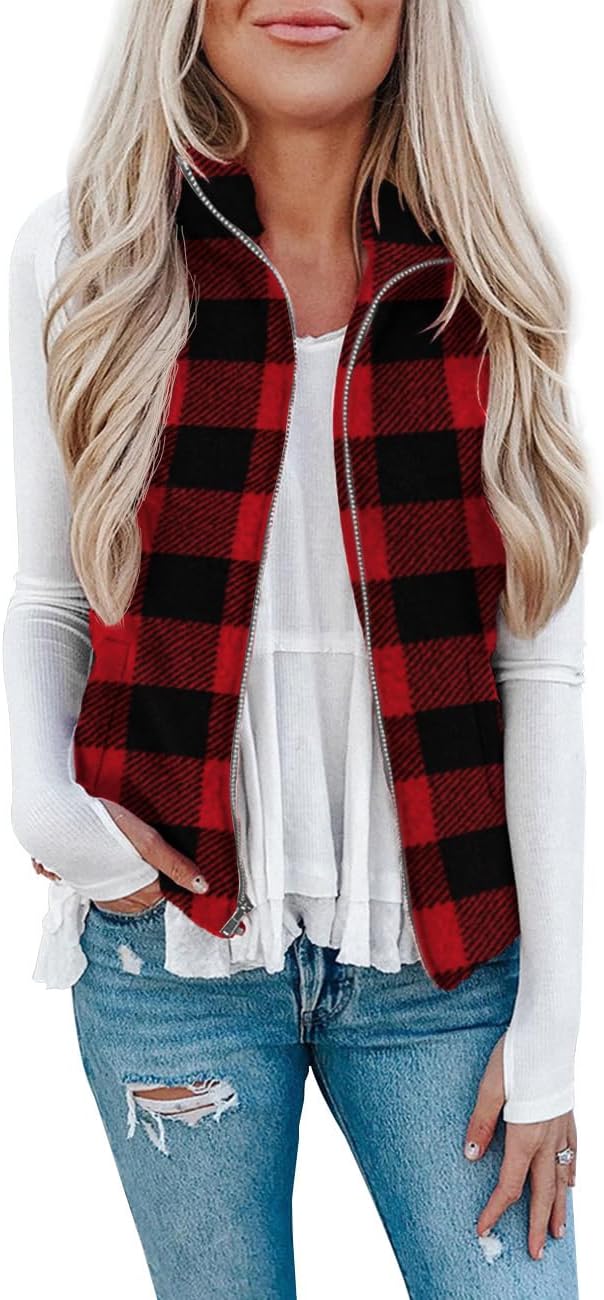 LOMON Womens Fuzzy Sherpa Fleece Jacket Lightweight Vest Cozy Sleeveless Cardigan Zipper Waistcoat Outerwear with Pocket