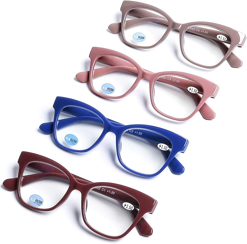 DOOViC 4-Pack Reading Glasses Blue Light Blocking Computer Readers New Classic Style Spring Hinge Readers for Women 2.75