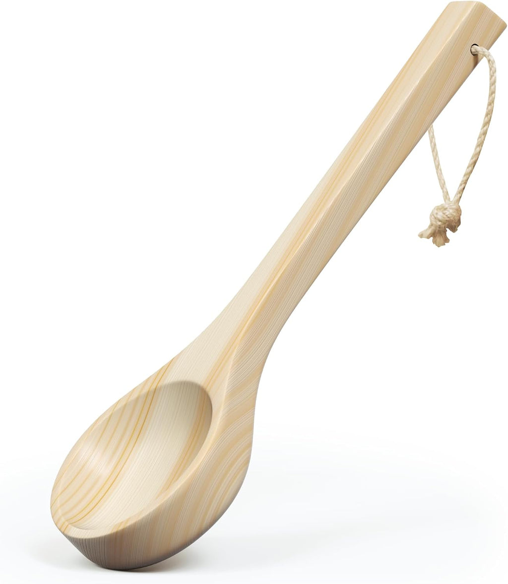Northwood Sauna - Sauna Ladle - Handmade from Finnish Pine Wood - Natural Rope - 14″ Handle & 3.4 oz (100 mL) Capacity Spoon