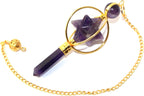 Jet Gold Plated Amethyst Spinning Merkaba Pendulum 2.5 inch Jet International Crystal Therapy 40 Page Booklet Chakra Balancing