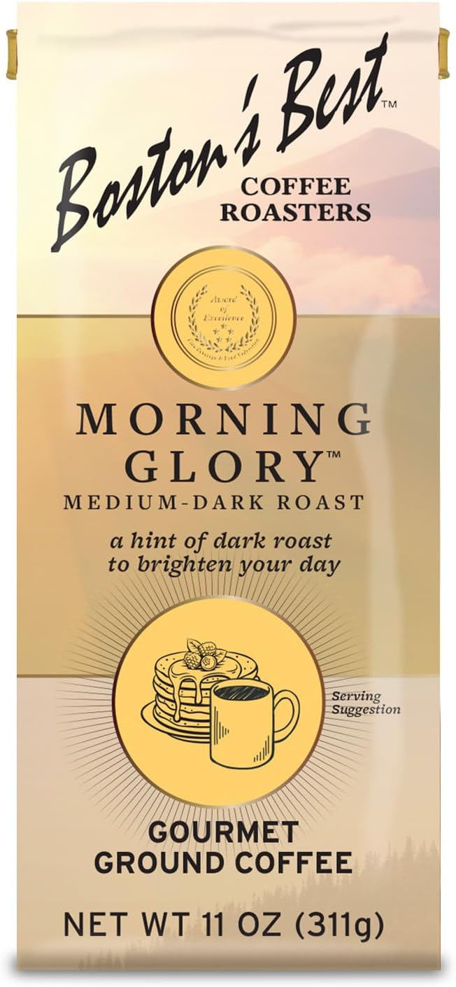 Boston’s Best Coffee - Morning Glory Blend, Delicious Medium Dark Roast Delicious Gourmet Premium Ground Coffee, 11 oz. / 311 g Bag