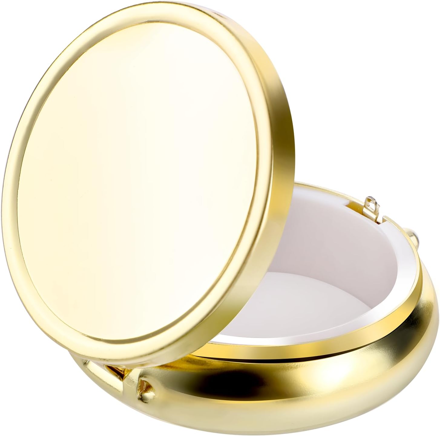 Small Pill Box for Purse, Travel Pocket Medicine Organizer, Waterproof Metal Pill Compact Case Container for Fish Oil, Supplements, Gold