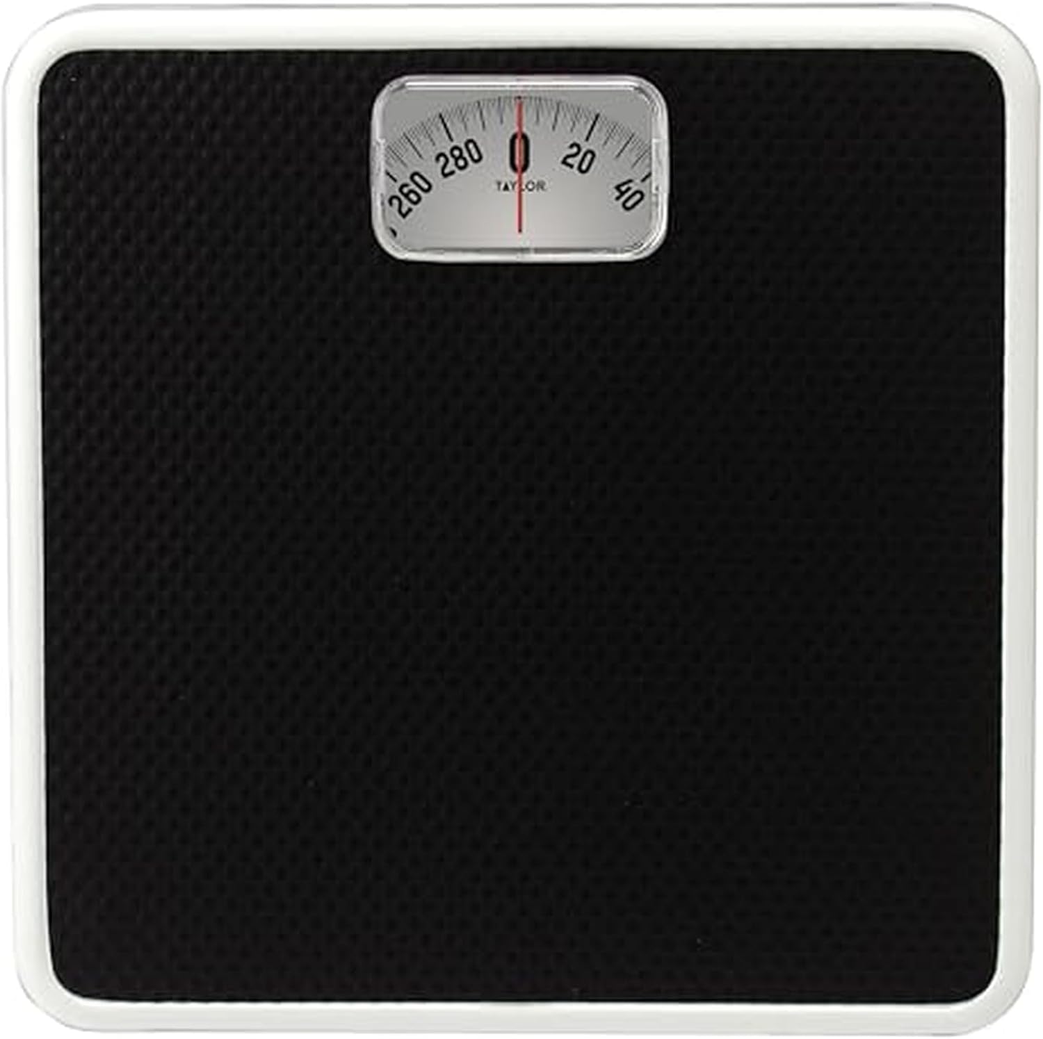 Taylor Analog Bath Scale, Classic Dial Body Weight Monitor, Mechanical Non-Digital Weighing Device with 300 lb Capacity, Battery-Powered Design, Sleek Black Finish for Daily Home Use, Black