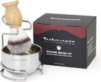 Shaving Brush Set for Men, 3 in1 Shaving Kit Includes Nylon Badger Hair Shaving Brush, Stainless Steel Shaving Bowl and Stand for Wet Shave