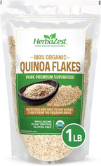 HerbaZest Quinoa Flakes Organic – 1 LB – USDA Certified, Vegan & Gluten Free Superfood – Perfect with Yogurt, Cereal, Smoothies, Granola & Desserts