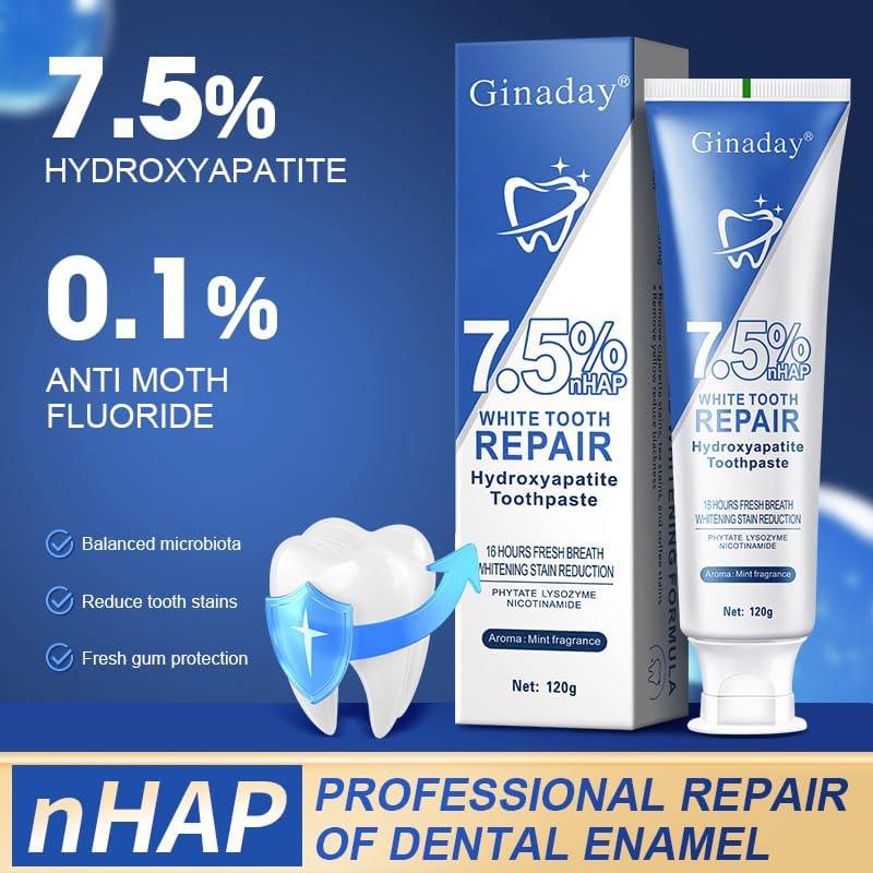 2 Pcs Hydroxyapatite Toothpaste 7.5%, Fluoride-Free Nano Hydroxyapatite Toothpaste for Oral Care & Enamel Repair,Gentle Mint,Fresh Breath.