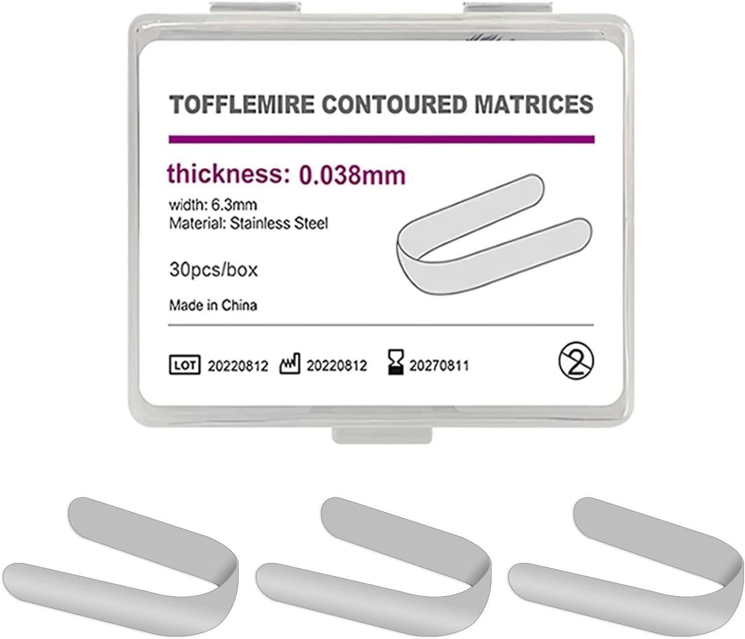 Dental Tofflemire Matrix Bands, M9 Dental Metal Restoration Matrix Bands for Premolar and Molar. (6.3mm, 0.038mm)