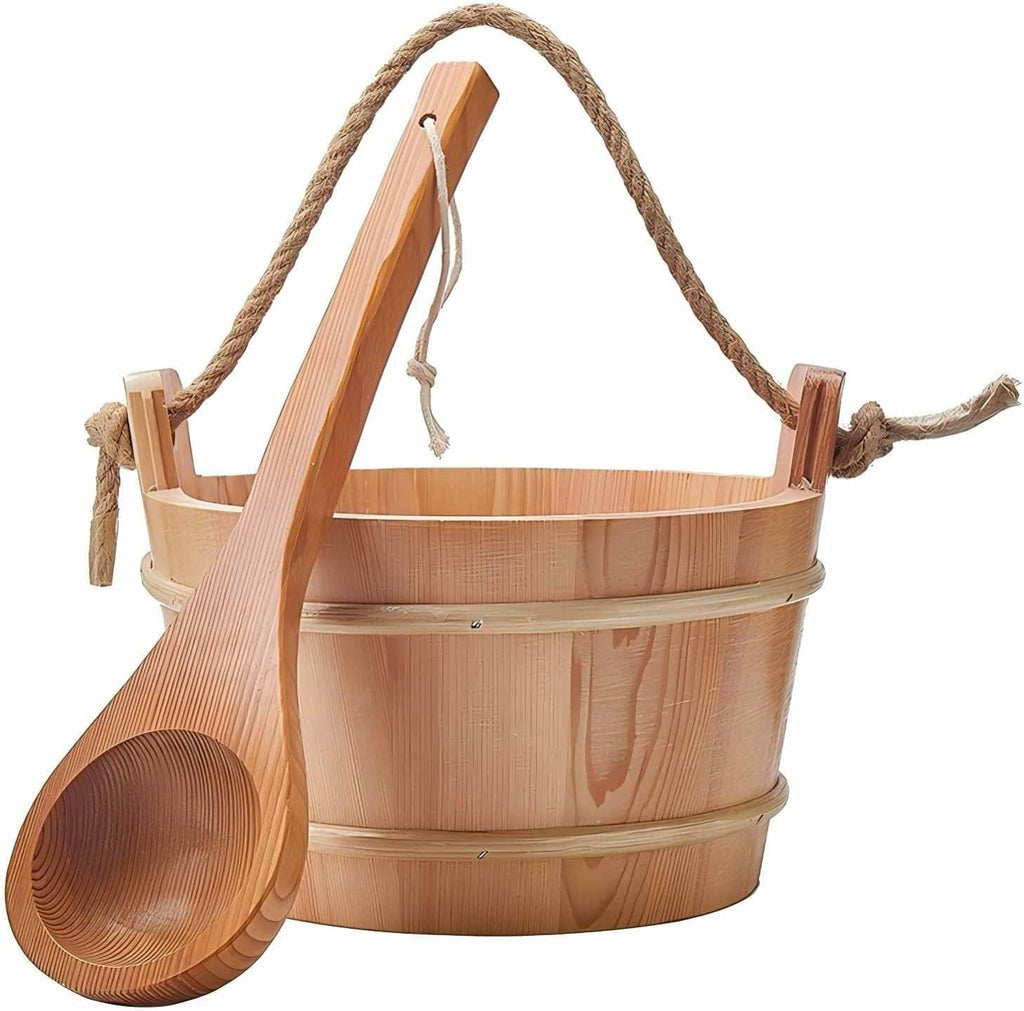 Sauna Bucket and Ladle Set, 4L Wooden Sauna Bucket with Long Handle Spoon, Luxury Saunas Accessories Kit for Bathrooms, Saunas & Steam Baths