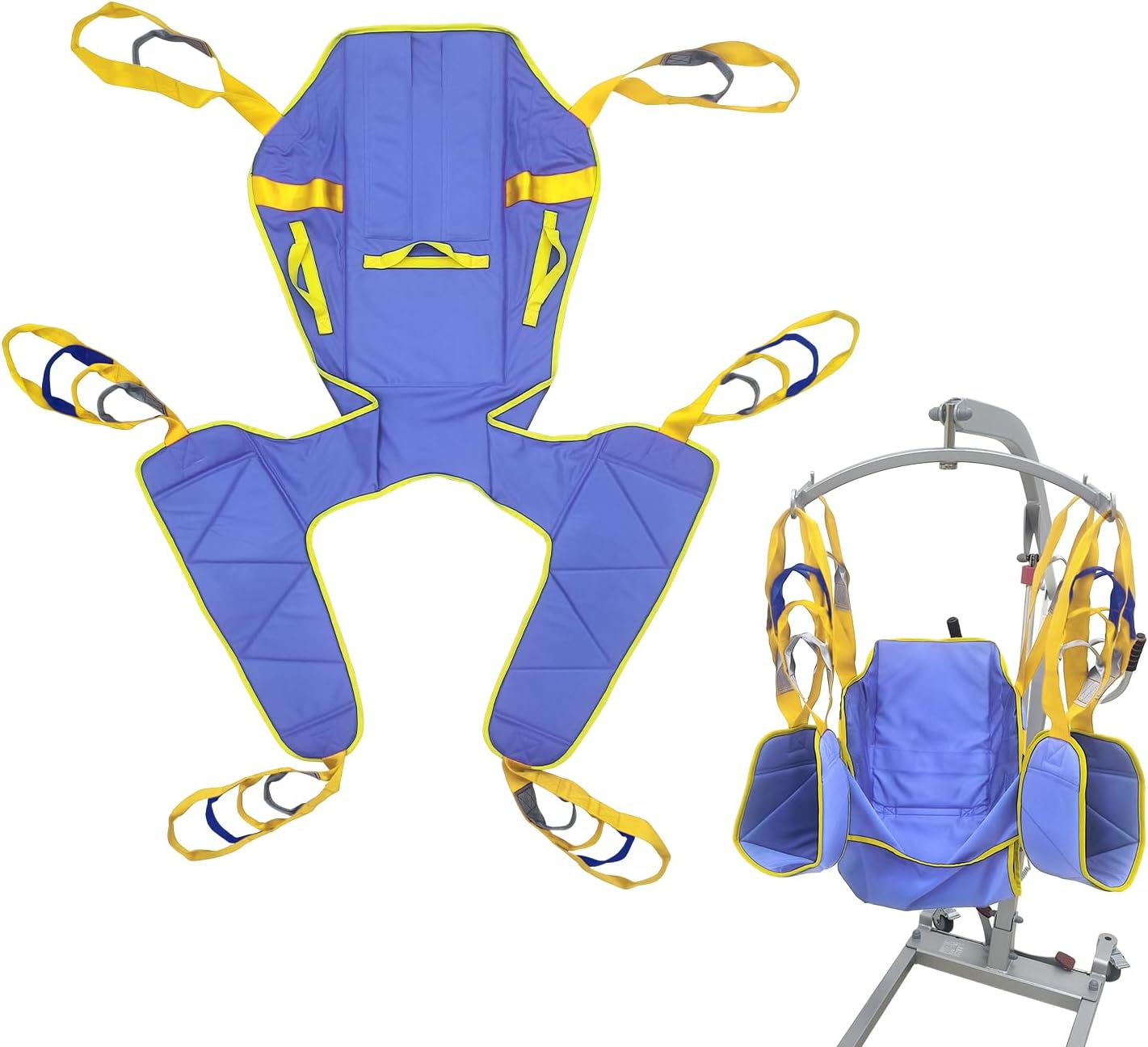 Size L Full Body Patient Lift Sling, Toileting Transfer Slings, Head and Back Support, Split Legs with Commode Opening, 5 Handles, 6 Straps, Lifting Sling Compatible with Various of Lifts