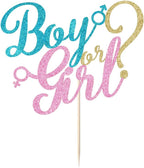 Sleyberoy boy or girl cake topper - gold glitter baby shower, gender reveal, welcome newborn party decoration (Blue And Pink)