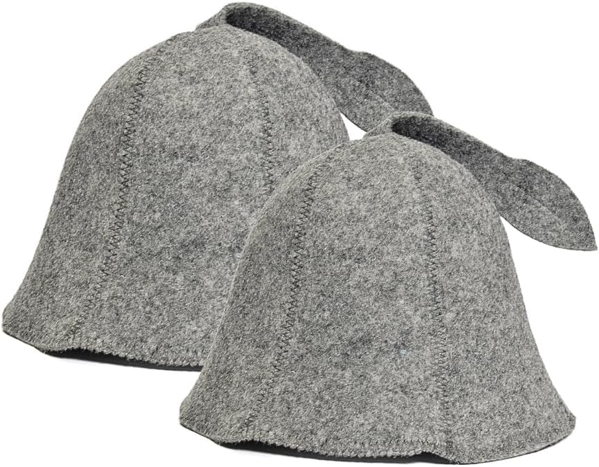2 Grey Sauna Hats -100% Organic Wool Felt Hats for Russian Banya - Protect Your Head from Heat - English Sauna eBook Guide Included