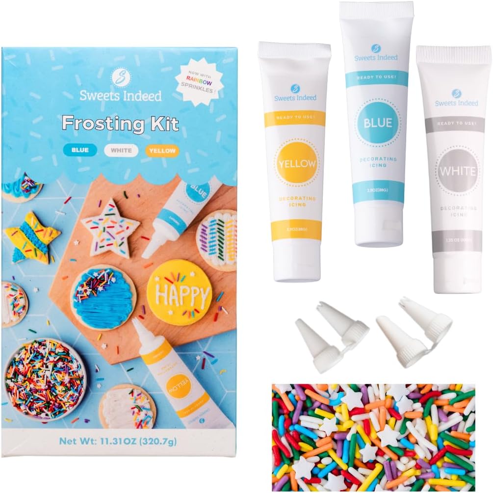 Sweets Indeed Frosting Kit plus Sprinkles Frosting Tubes nozzles 11.71 ounces Perfect for baking and cookie decoarting (Rainbow)