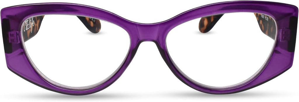 2SeeLife Oversized Cateye Reading Glasses for Women – Medium–Wide Fit, Durable & Sturdy Frame, Trendy Premium Cateye Readers, Purple, +2.00