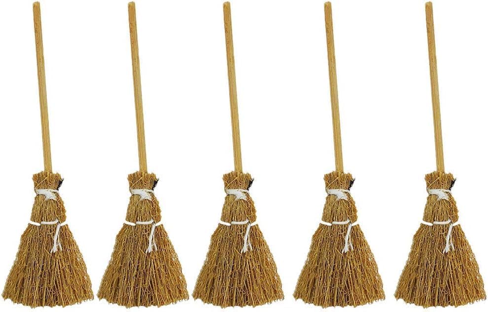 5 Pcs Brown Mini Witches Broomstick Broom Halloween Straw Craft Brush Decorations Witches Wizard, Fairy Decoration, Cinnamon Broom, Angle Brooms