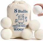 Wool Dryer Balls, New Zealand Dryer Balls Laundry Reusable Reduce Static Cling, Dryer Ball to Reduce Wrinkles & Shorten Drying Time, Drying Balls Fabric Softener Ball for Laundry（Pack of 8 L)