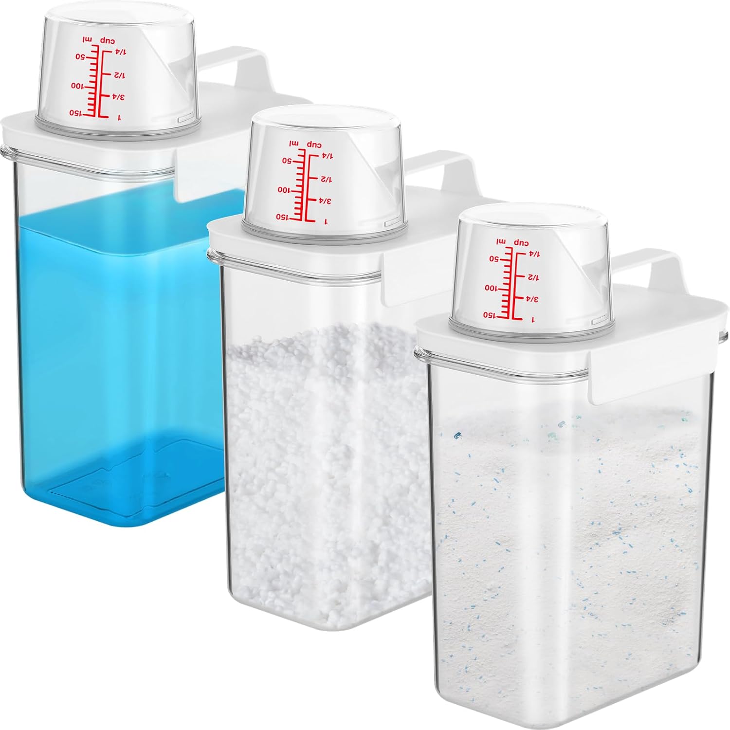 3 PCS Liquid Laundry Detergent Dispensers, 61oz Laundry Bead Dispenser, Clear Airtight Fabric Softener Container, Liquid Detergent Box for Laundry Room Organization and Storage with Measuring Cup