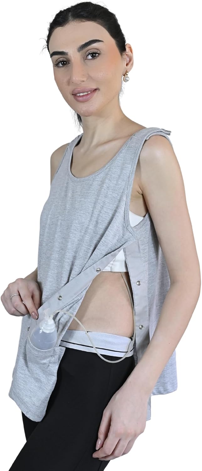 Inspired Comforts Post Surgery Mastectomy Recovery Tank Top with Drain Pocket & Snap-Access