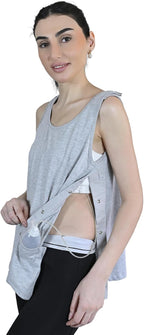 Inspired Comforts Post Surgery Mastectomy Recovery Tank Top with Drain Pocket & Snap-Access