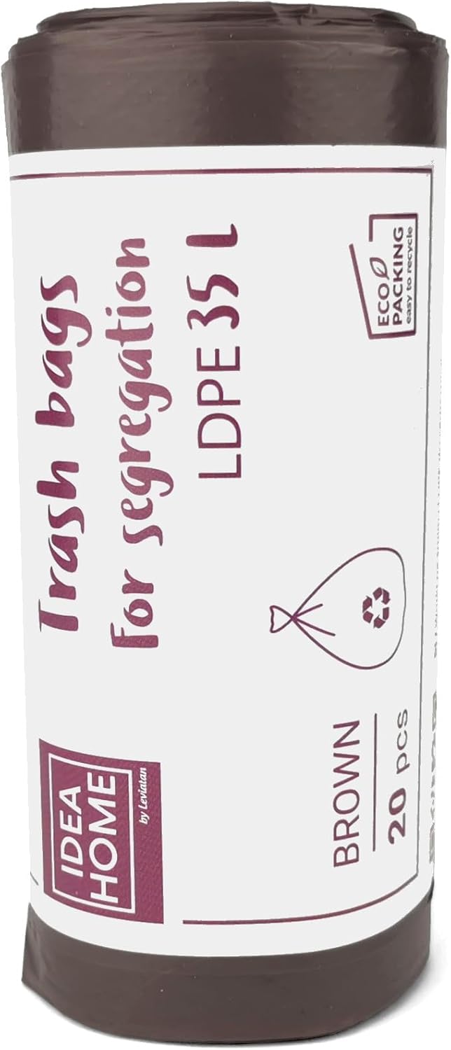 D.RECT Bin Bags 35L - Bin Liners 20 Pieces - Rubbish Bags - Bin Bag Perfect for Everyday Use, Household, Office, Kitchen & Caterers, Brown