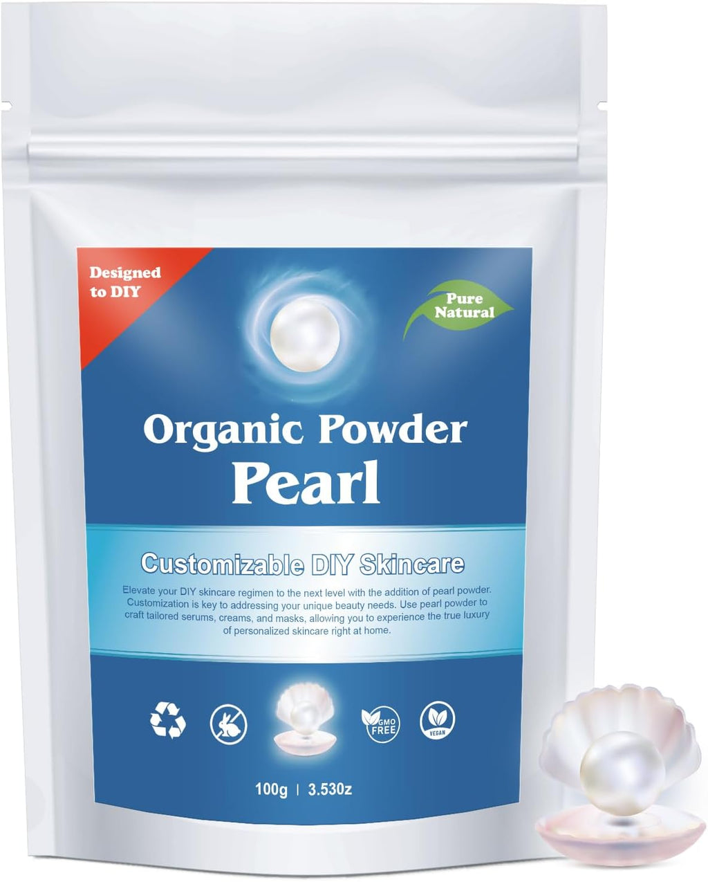 Zlimer Freshwater Pearl Powder for DIY Skincare,Brightening,Pore Minimizer,Anti-Aging,100% Natural, 100g(3.52oz)