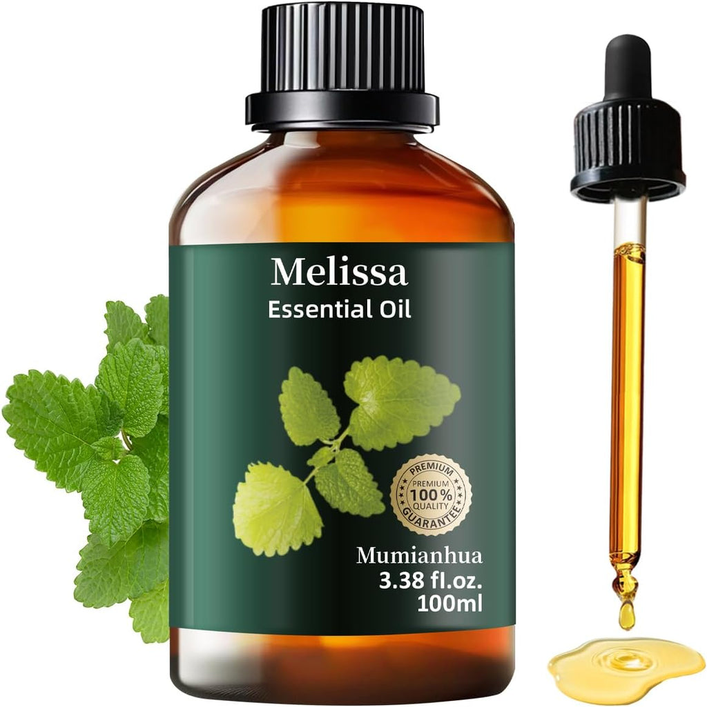 Melissa Essential Oil, Pure Melissa Oil Mumianhua Lemon Balm Oil, Uplifting Citrus-Herb Scent for Diffuser, Skin, Hair & Personal Care, 3.38 Fl Oz