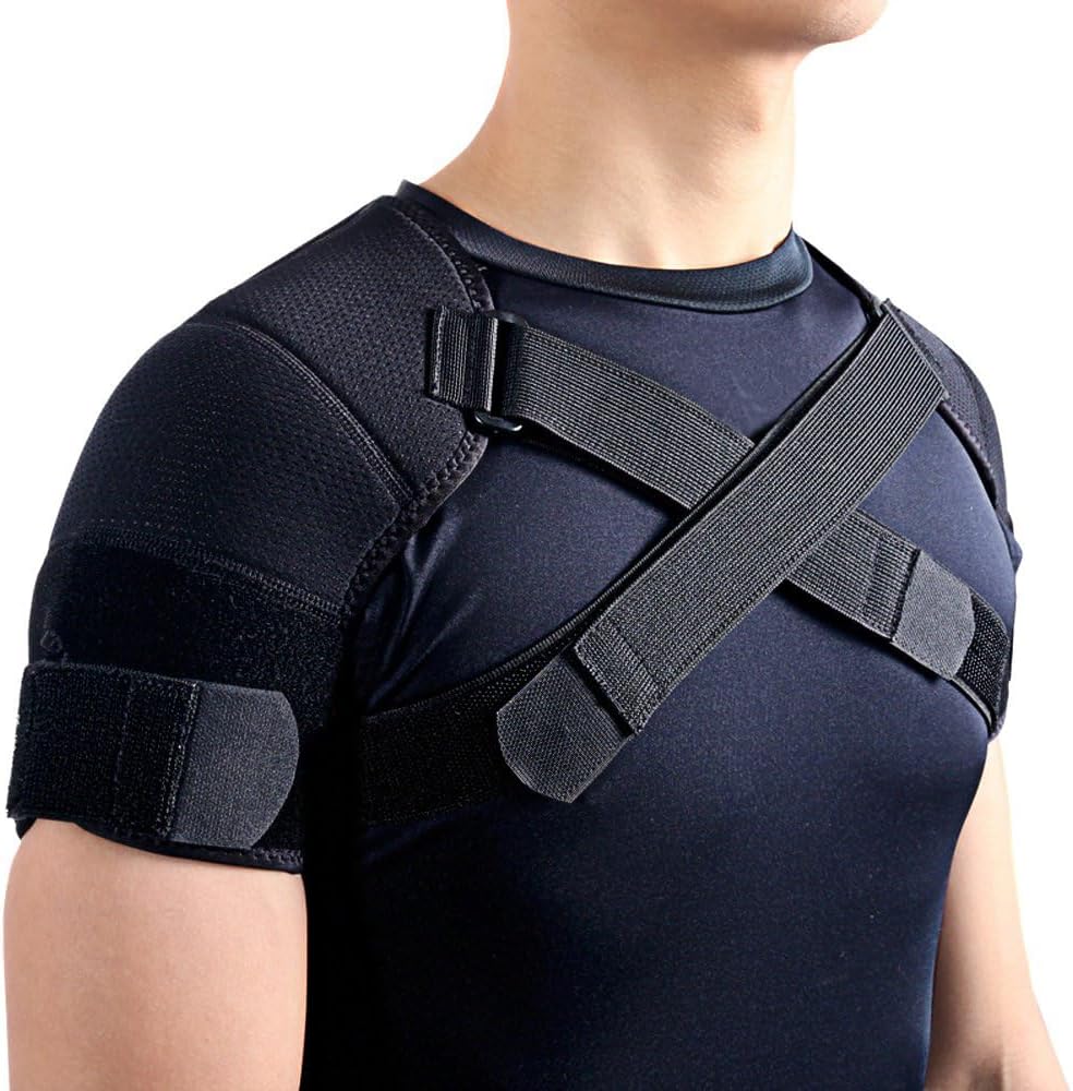 Kuangmi Double Shoulder Support Brace Strap Wrap Neoprene Protector,XL