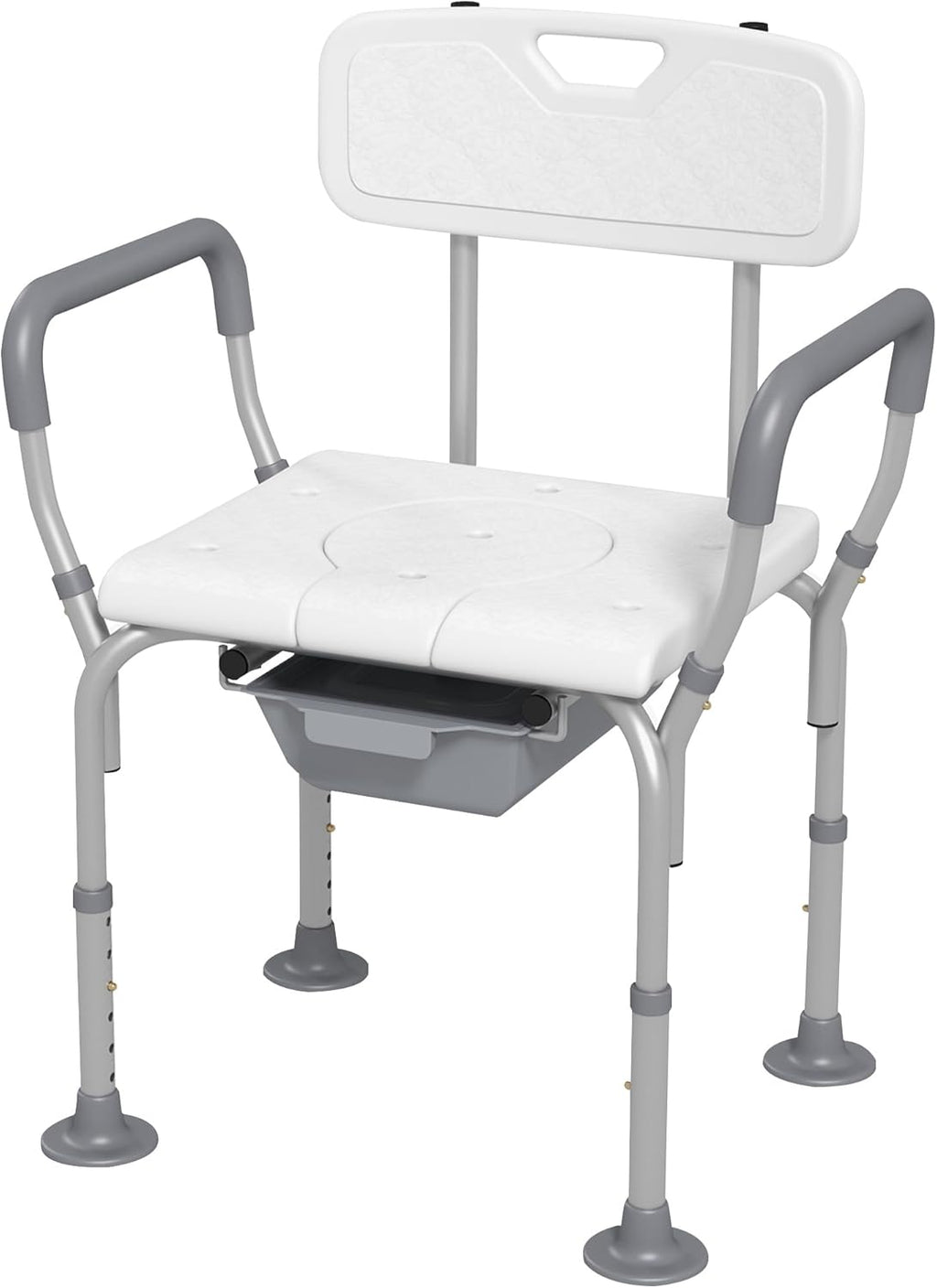 HOMCOM 3-in-1 Shower Chair, Height Adjustable Bedside Commode with Back and Arms, Raised Toilet Seat with Non-Slip Rubber Foot Pad for Seniors, Disabled, White