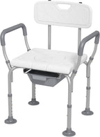HOMCOM 3-in-1 Shower Chair, Height Adjustable Bedside Commode with Back and Arms, Raised Toilet Seat with Non-Slip Rubber Foot Pad for Seniors, Disabled, White
