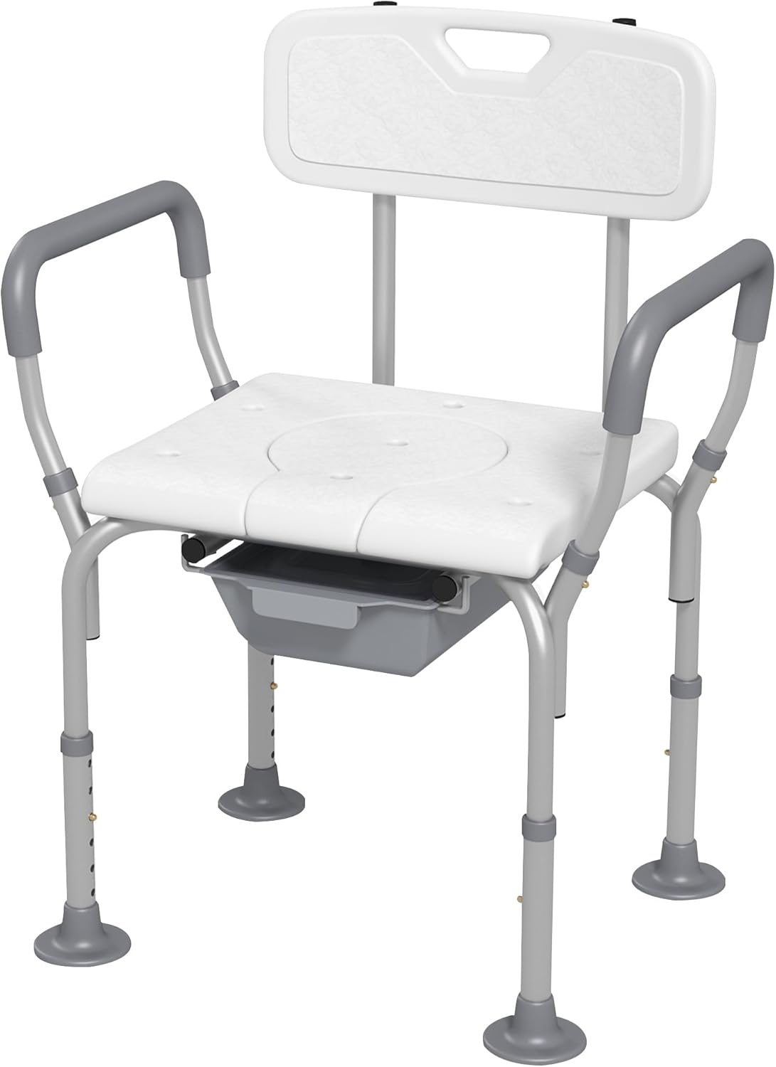 HOMCOM 3-in-1 Shower Chair, Height Adjustable Bedside Commode with Back and Arms, Raised Toilet Seat with Non-Slip Rubber Foot Pad for Seniors, Disabled, White