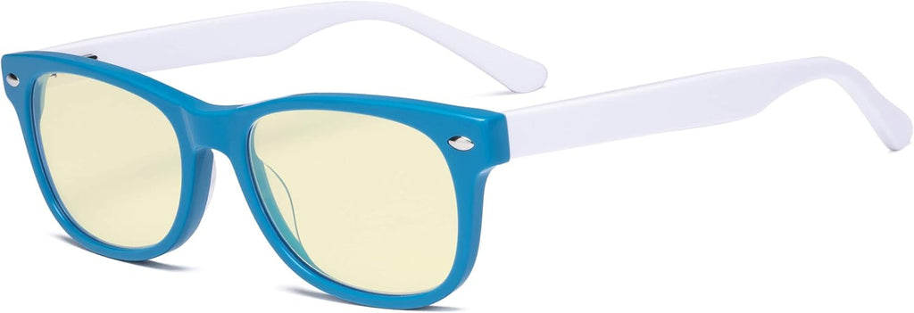 Eyekepper Computer Gaming Glasses for Kids - Blue Light Blocking with Yellow Filter Lens - Boys Girls Anti Glare Digital Glasses for Reading Screen - Blue Frame/White Arm