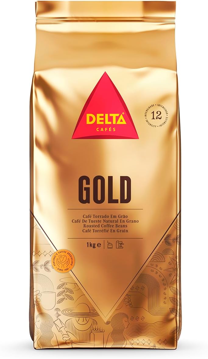 Delta Cafés Gold Whole Bean Coffee 1kg/35.2oz, Intensity 12, Arabica Roasted - Cereal and Popcorn NotesNaturally Roasted Espresso Beans