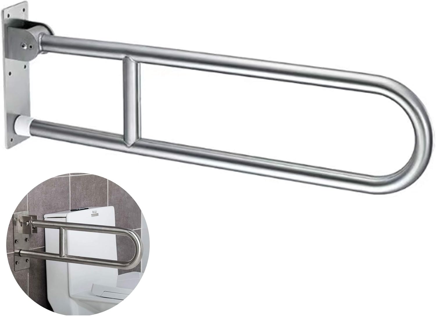FlySkip Toilet Grab Bar,Flip Up Grab Bar, 31.5Inch Stainless Steel Handicapped Grab Bars for Toilet, Wall Mounted Bathroom Shower Safety Support Bar for Disabled Elderly Pregnant Woman