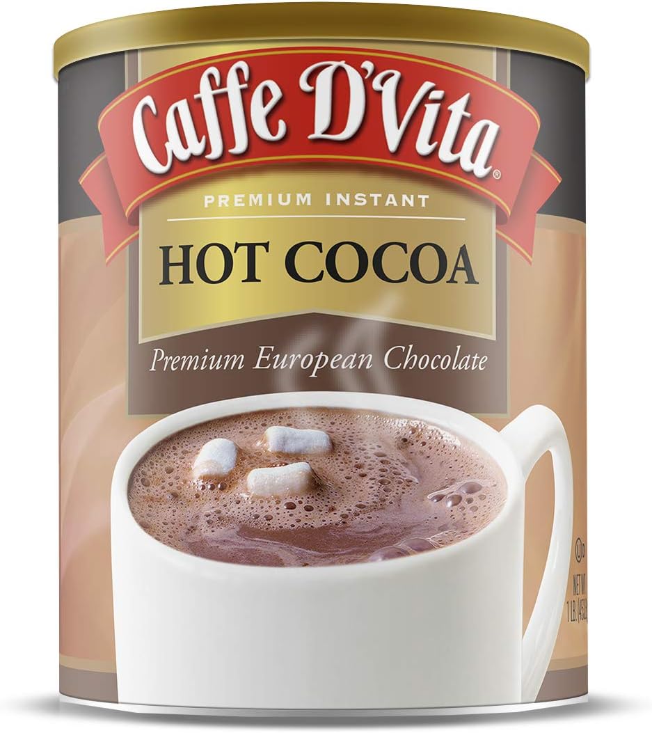 Caffe D'Vita Hot Cocoa Mix - Hot Chocolate Mix, Gluten Free, Low Fat, No Cholesterol, No Hydrogenated Oils, No Trans Fat, Kosher, Hot Cocoa Powder Mix Bulk 1 lb. can (16 oz.)