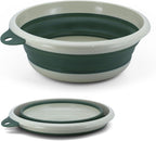Collapsible Wash Basin Set (2 Pack) - Round Portable Foldable Plastic Basins for Laundry, Travel, Camping - Small & Medium Sizes (Dark Green)