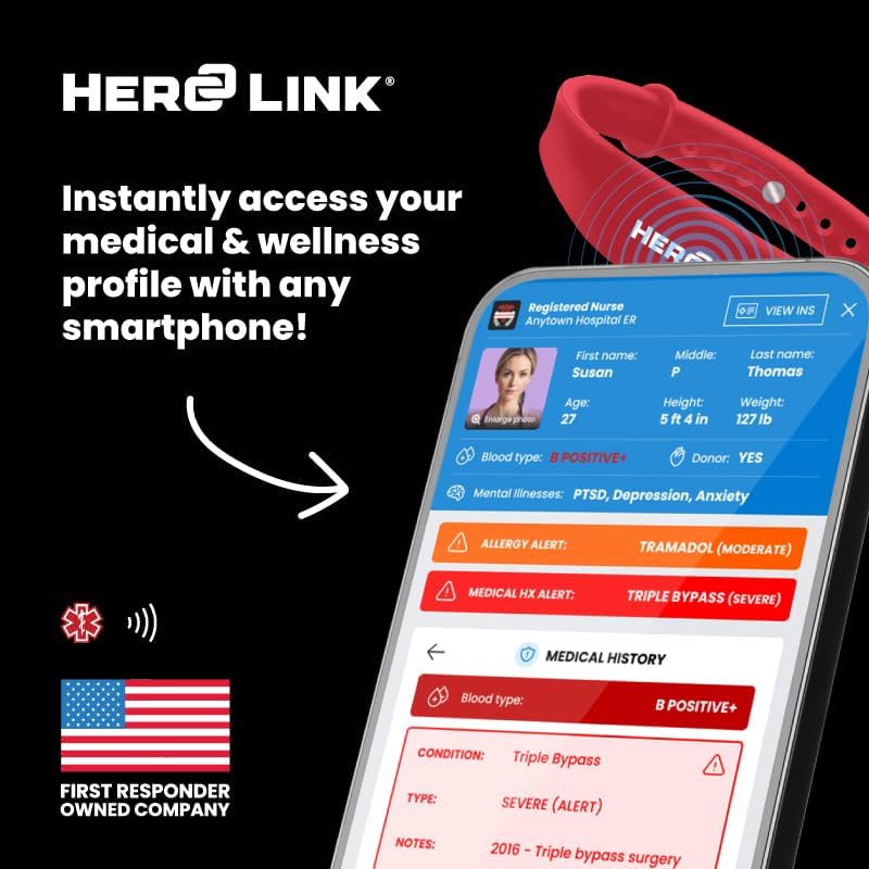 Hero Link® Medical ID Bracelet & Wellness Wristband – Adjustable Silicone, Waterproof, Heat-Resistant, Smart Band with NFC Tag for Instant Emergency Info Access
