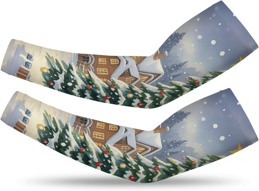 Christmas Tree Town Arm Sleeves for Men Women, Compression Sleeve, Cooling Sleeves to Cover Arms(1 Pair)