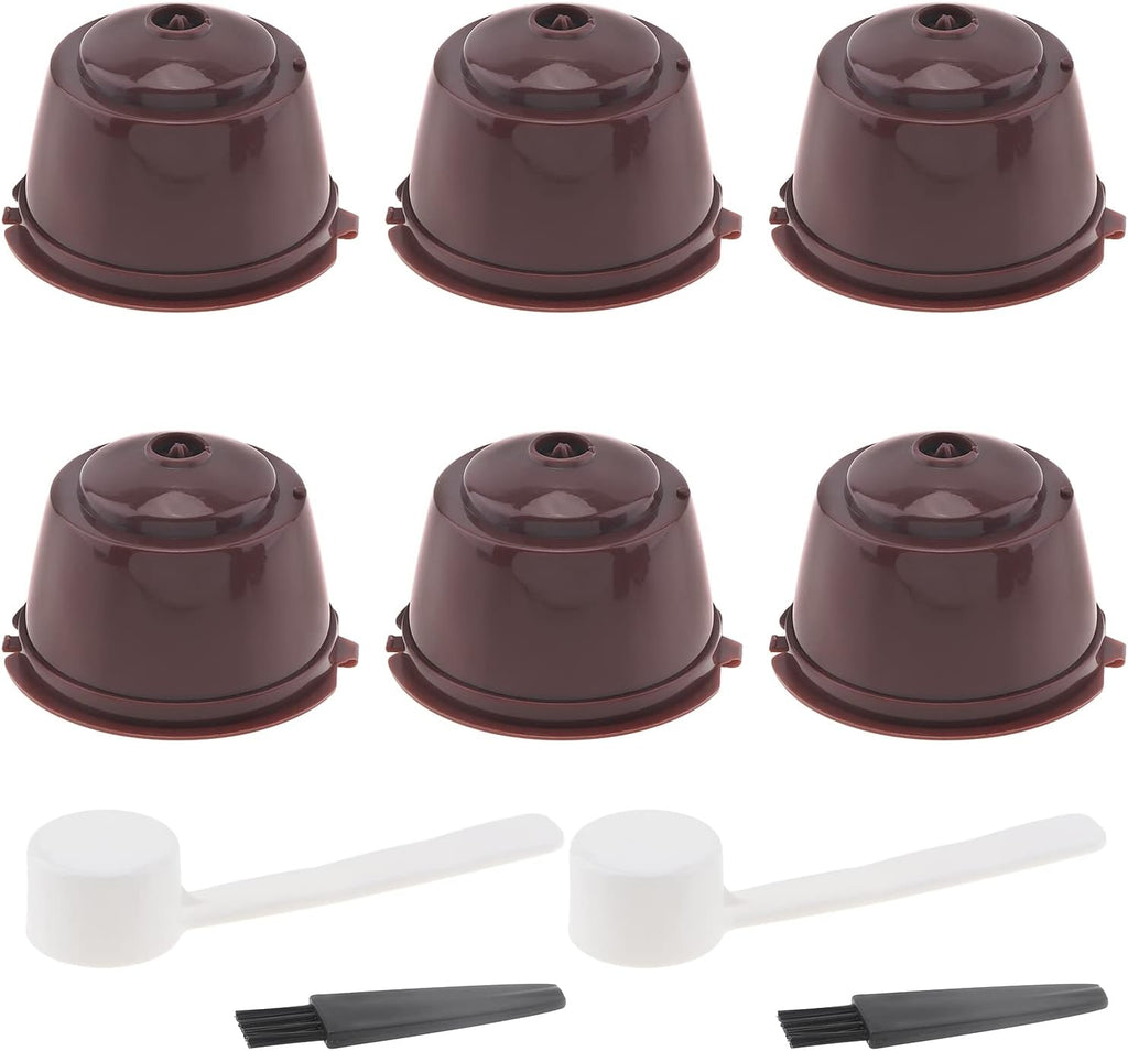 TQEONKL 6Pcs Reusable Coffee Capsule for Nescafe Dolce Gusto Machine,Reusable Refillable Coffee Capsule Filter Cup Kit with Cleaning Brush and Measuring Spoon